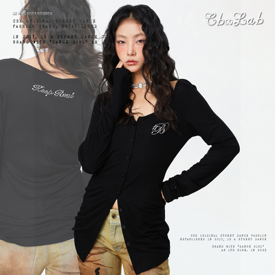 CBXLAB街舞潮牌甜心辣妹排扣修身长袖性感美式显瘦爵士内搭上衣女