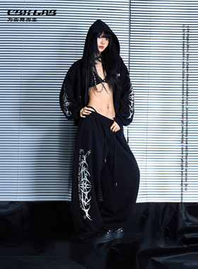 CBXLAB街舞潮牌黑色金属哥特潮酷春季个性卫衣外套爵士辣妹运动裤
