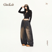 复古爵士运动裤 CBXLAB街舞潮牌性感辣妹豹纹做旧嘻哈长裤 街头美式