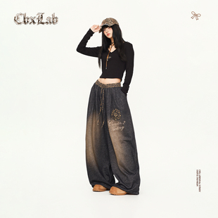 复古爵士运动裤 CBXLAB街舞潮牌性感辣妹豹纹做旧嘻哈长裤 街头美式