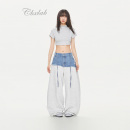 潮 复古街头辣妹跳舞休闲裤 CBXLAB街舞潮牌拼接牛仔美式 嘻哈运动裤