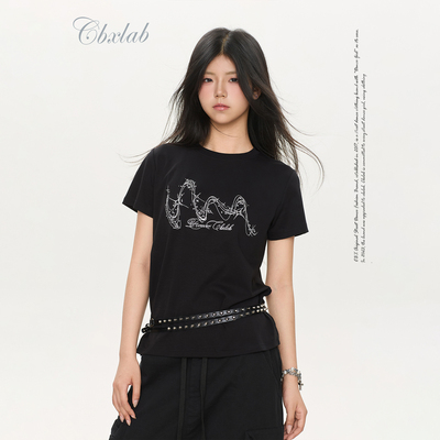 CBXLAB街舞潮牌辣妹修身百搭简约正肩上衣星河刺绣爵士kpop短袖女