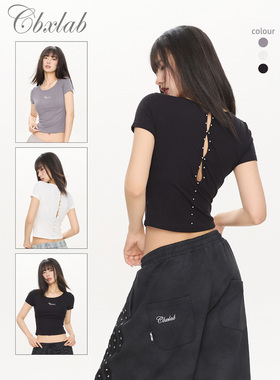 CBXLAB街舞潮牌后背镂空性感辣妹短袖夏季爵士跳舞修身高弹上衣女