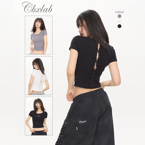 CBXLAB街舞潮牌后背镂空性感辣妹短袖夏季爵士跳舞修身高弹上衣女