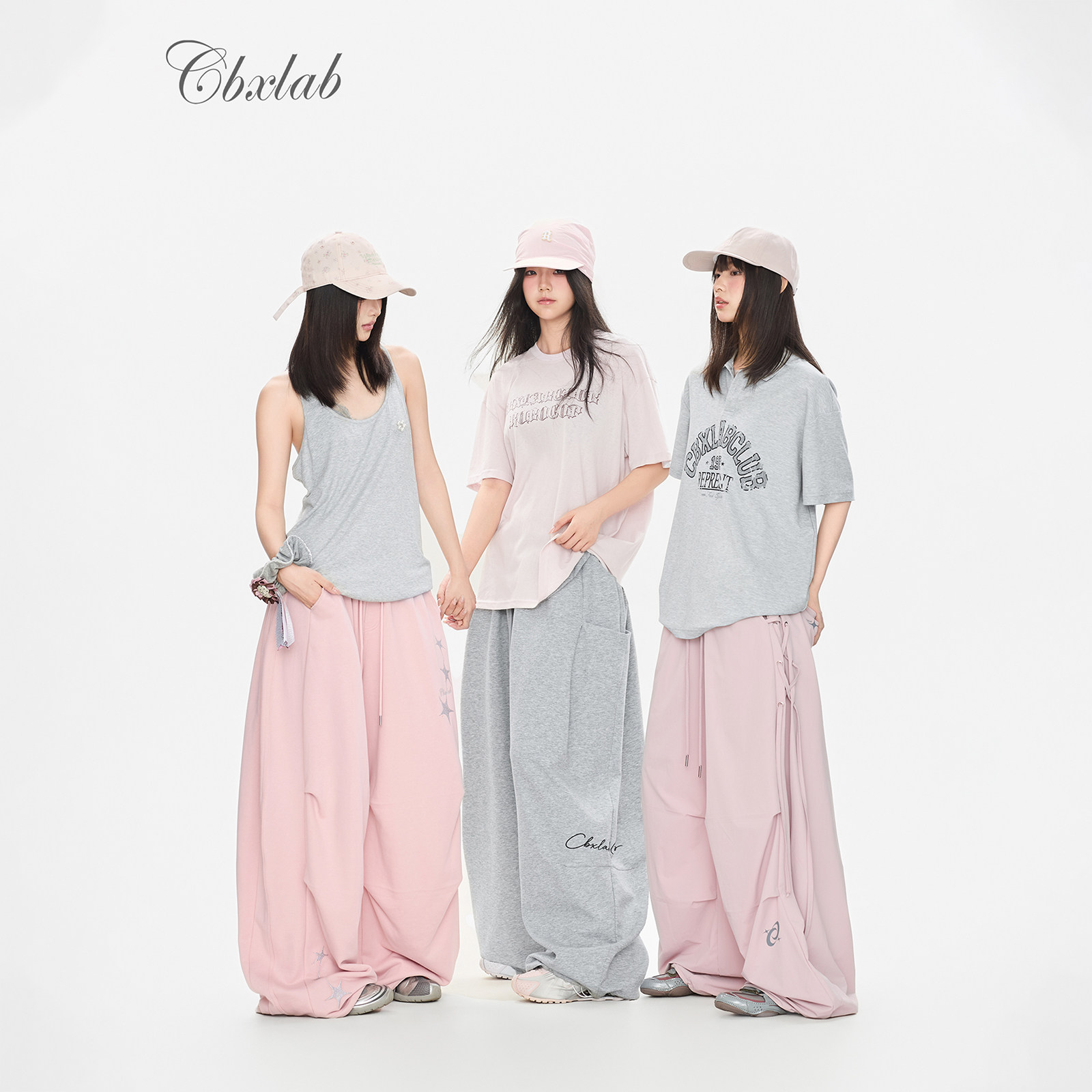 CBXLAB街舞潮牌"灰粉系列"慵懒辣妹爵士上衣嘻哈宽松百搭休闲长裤