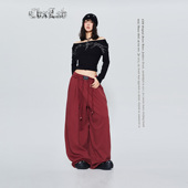 双抽绳辣妹显瘦长裤 CBXLAB街舞潮牌酒红毛圈针织嘻哈运动裤 美式 潮