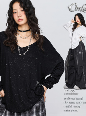 CBXLAB街舞潮牌辣妹飘逸爵士跳舞软弹亲肤慵懒长袖嘻哈百搭上衣女