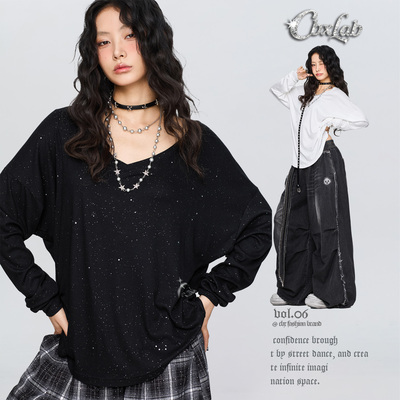 CBXLAB街舞潮牌辣妹飘逸爵士跳舞软弹亲肤慵懒长袖嘻哈百搭上衣女