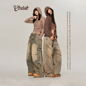 CBXLAB街舞潮牌废土做旧重工oversize牛仔长裤 潮 长裤 美式 嘻哈工装