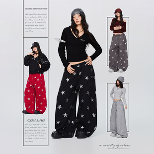 CBXLAB街舞潮牌烫银星星Y2K千禧辣妹运动裤美式赛博朋克嘻哈长裤