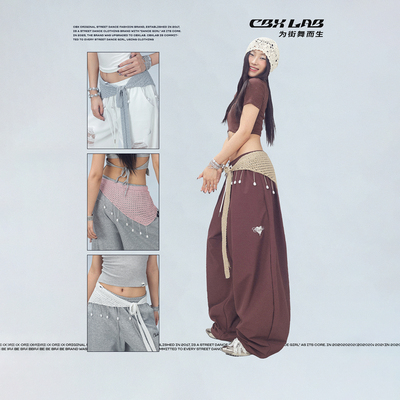 CBXLAB街舞潮牌镂空珍珠花边三角方巾腰搭Y2K银丝朋克跳舞配饰女