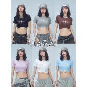 星星挂链kpop辣妹修身 CBXLAB街舞潮牌夏季 海浪露脐刺绣短袖 上衣女