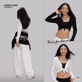 CBXLAB街舞潮牌黑白字母爵士舞系腰上衣嘻哈美式 跳舞防晒长袖 外搭
