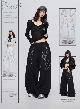 CBXLAB街舞潮牌烫钻链条个性嘻哈运动裤春季跳舞辣妹爵士休闲裤