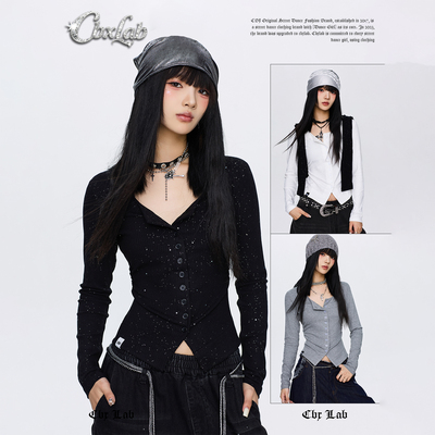 CBXLAB街舞潮牌亮片坑条肌理修身冬季长袖爵士辣妹显瘦亲肤上衣女