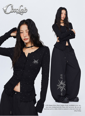 CBXLAB街舞潮牌立体闪钻星河辣妹修身长袖暗黑哥特跳舞内搭上衣