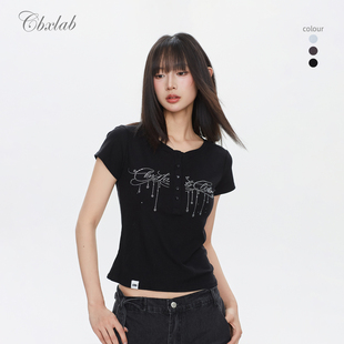 CBXLAB街舞潮牌 春夏亲肤显瘦小衫 性感辣妹跳舞简约短袖 流苏烫钻