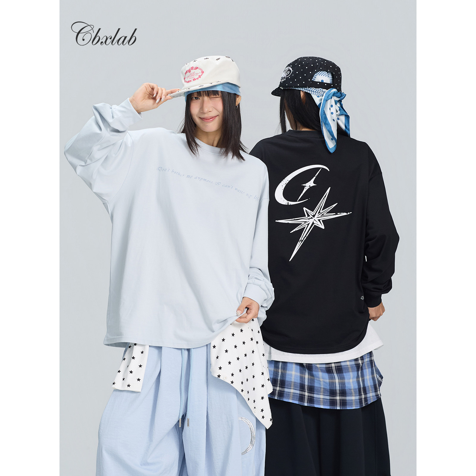 CBXLAB街舞潮牌星月标语印花宽松长袖个性纯棉百搭嘻哈爵士上衣潮图片