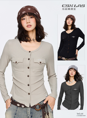 CBXLAB街舞潮牌【心动专区】老钱风复古修身长袖性感辣妹工装上衣