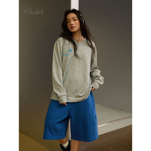 CBXLAB街舞潮牌甜酷做旧模糊玫瑰印花长袖卫衣kpop辣妹跳舞上衣女