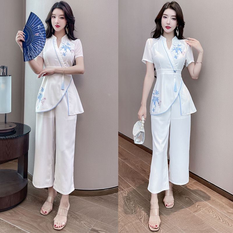 美容养生会所高端性感气质v领复古风两件套