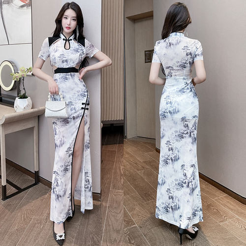 中国风长裙改良旗袍性感紧身新款柔式技师服