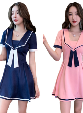 足浴技师工作服性感海军风连衣裙
