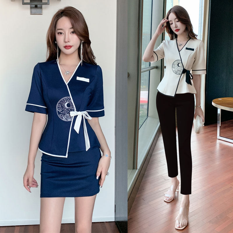 足疗技师工作服2022新款女休闲时尚绑带遮肚套装酒店ktv夜店服装