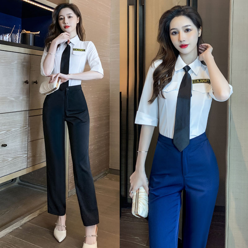 足浴技师服桑拿洗浴工作服气质显瘦衬衫长裤套装2021秋冬夜店服装