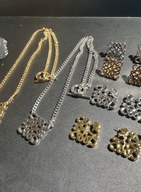 包邮黄铜2026新款罗家小众线条几何迷宫耳钉耳环项链男女锁骨链