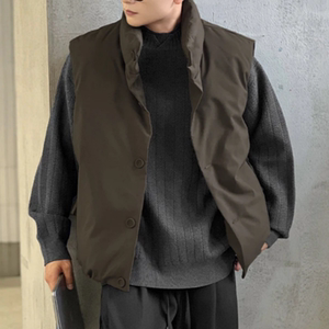 潮流立领棉马甲男士冬季新款简约休闲单排扣保暖无袖坎肩男女外套