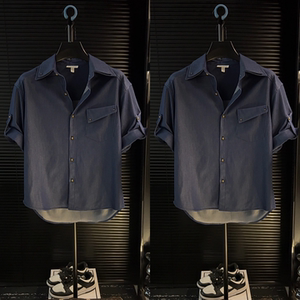 高品质夏季新款男士短袖衬衫时尚潮流痞帅百搭休闲上衣衬衣外搭潮