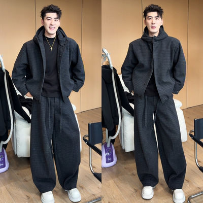 冬季新品小众高级感格子夹克套装