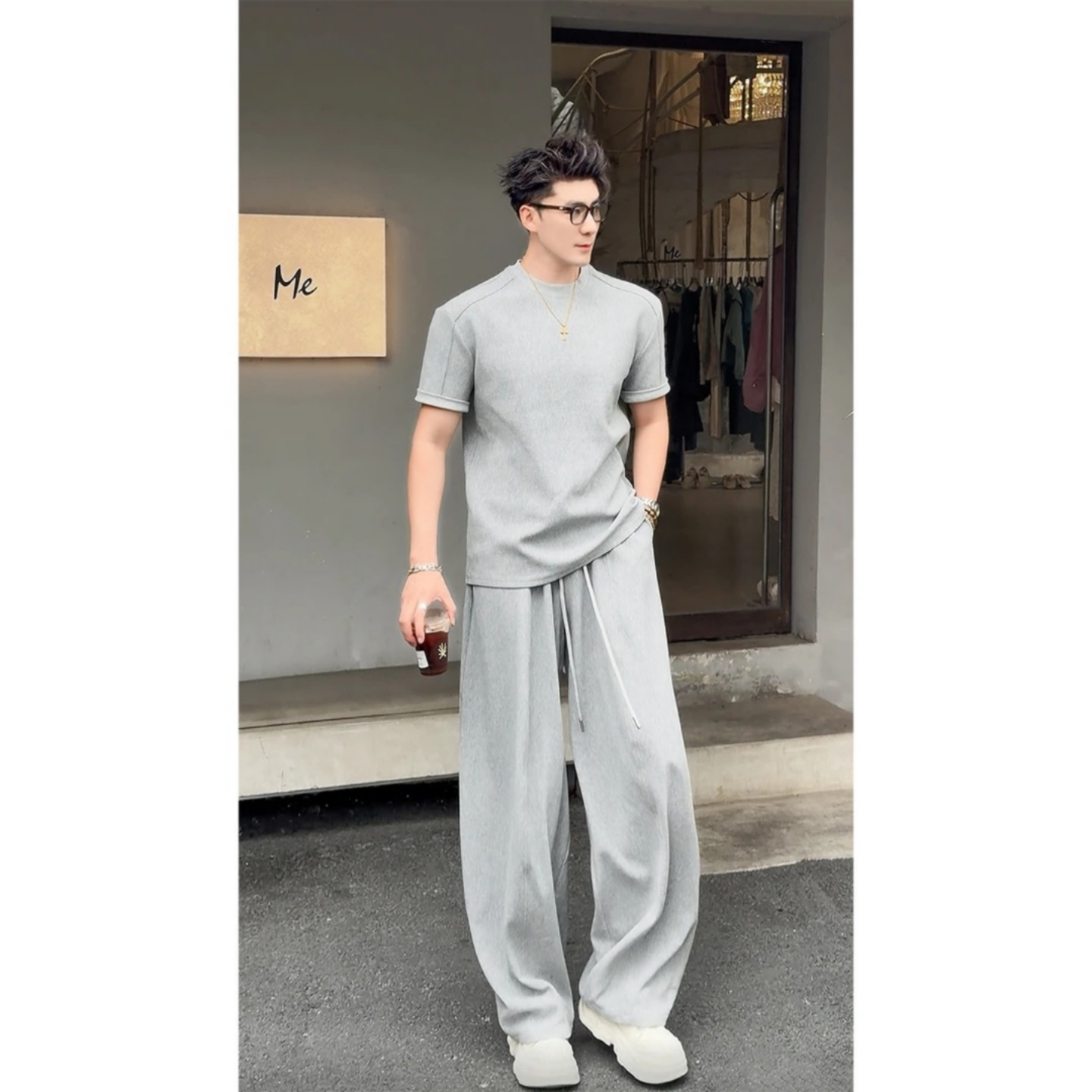 男士极简松弛宽松休闲时尚套装