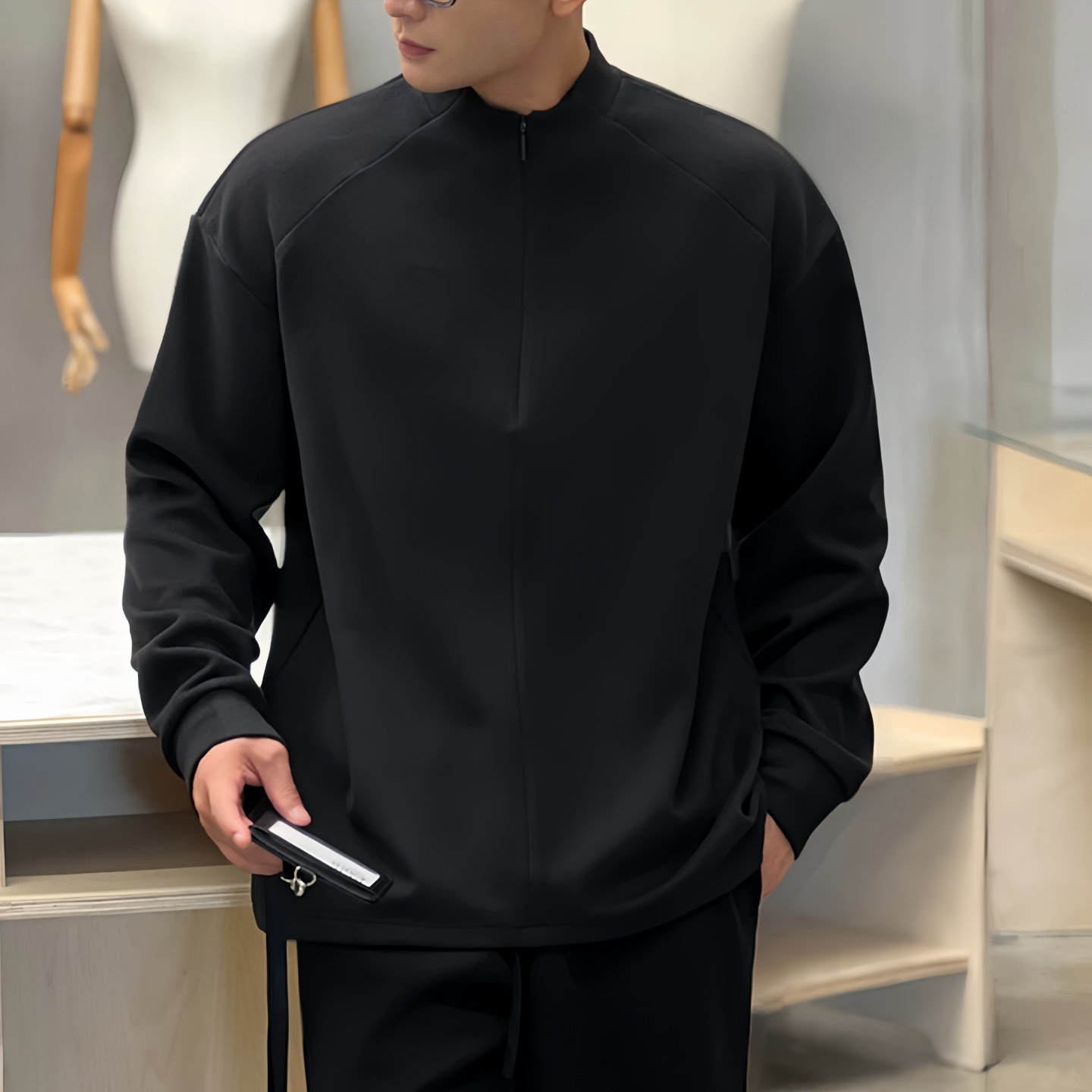 极简风隐藏半拉链设计款打底卫衣