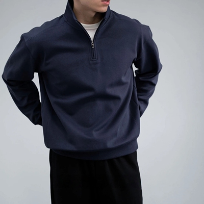 秋季新款解构舒适半拉链立领卫衣