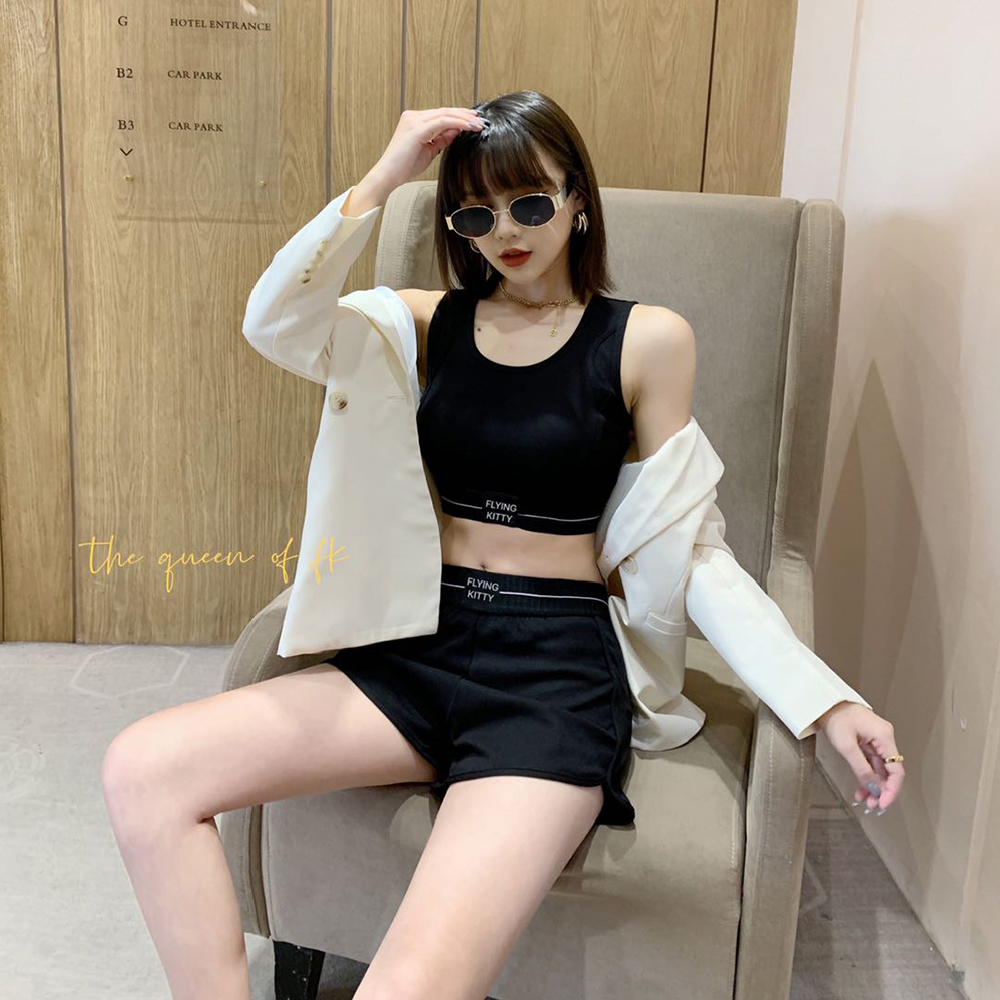 两件套~夏季休闲运动套装女 2023新款时尚健身瑜伽服跑步短裤背心
