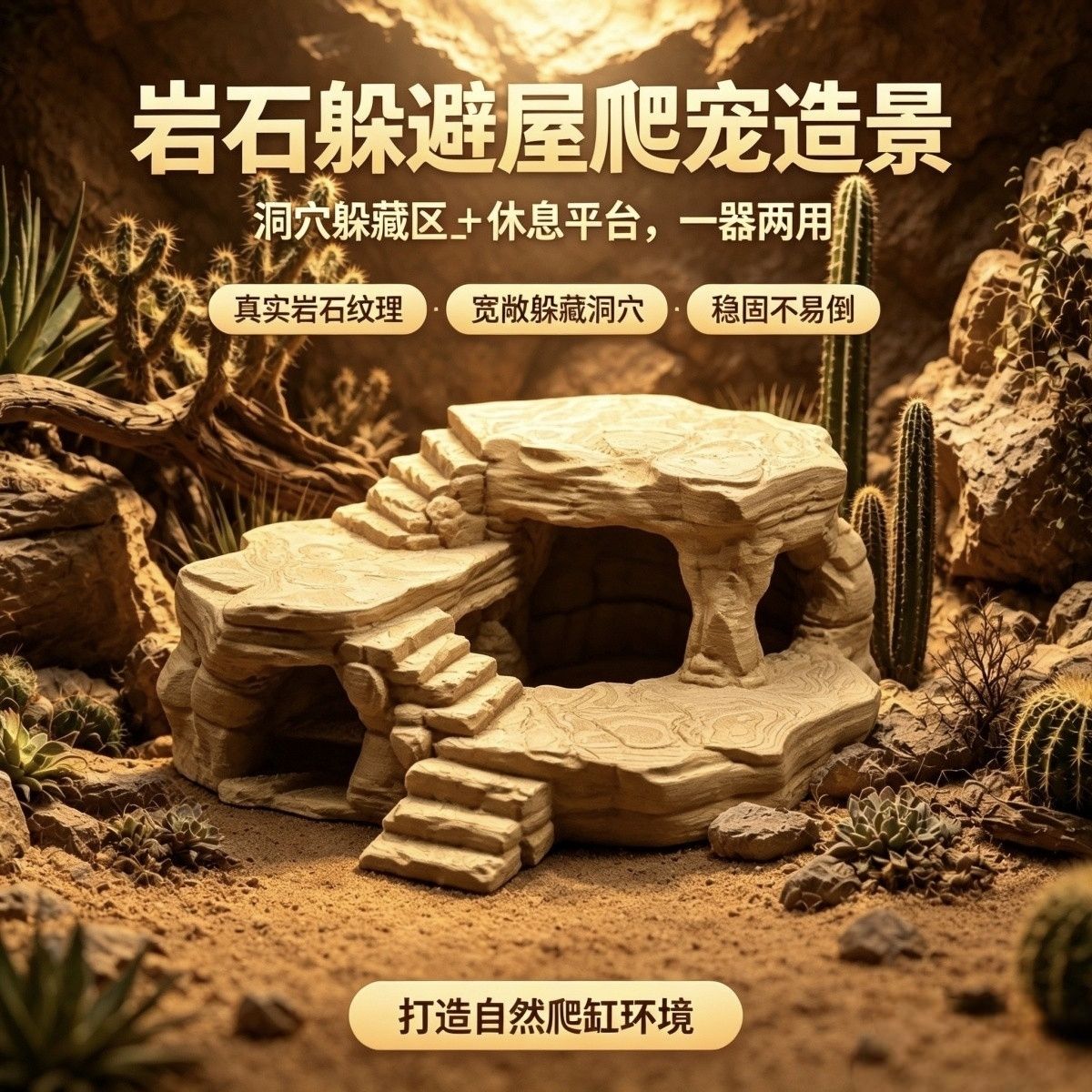 防霉助蜕皮沙漠风守宫睫角蛇乌龟蜘蛛造景岩石躲避躲藏洞穴造景