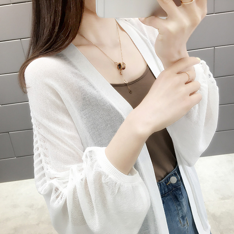冰丝针织女开衫薄款外套夏季配裙子短款空调外搭防晒衫小披肩上衣