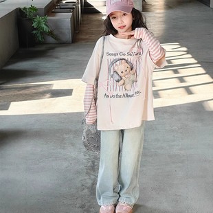 洋氣打底衫 女童長袖 t恤2025新款 兒童春秋款 假兩件上衣 女大童秋裝