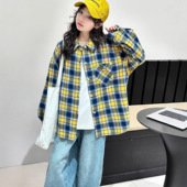 大童超好看衬衣长袖 女童格子衬衫 洋气儿童春秋款 新款 外套 2026春装