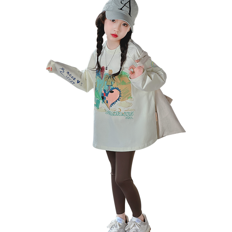 女童长袖t恤纯棉2025新款洋气儿童春秋款大童休闲薄款打底衫上衣