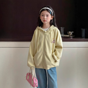 女童外套春装2026新款女大童洋气时髦连帽卫衣宽松休闲拉链衫开衫