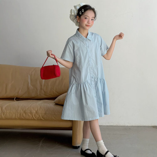 女童连衣裙夏季2026新款儿童洋气时髦夏装女大童纯棉短袖衬衫裙子