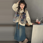 春秋款 2025新款 儿童时髦洋气秋装 女童套装 中女大童衬衫 马甲三件套