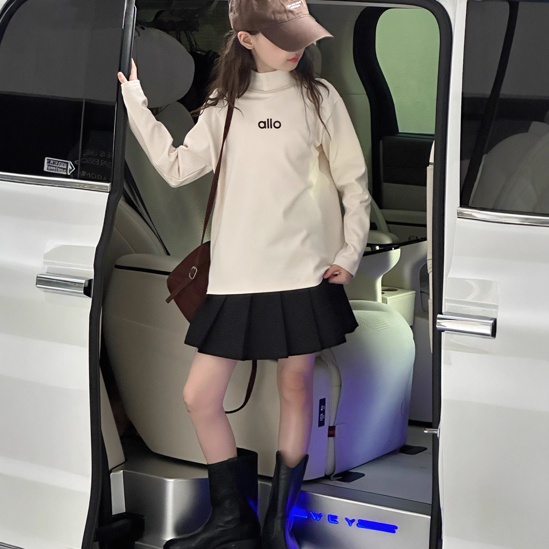 女童长袖T恤秋冬款2025新款儿童半高领上衣女大童加厚磨毛打底衫