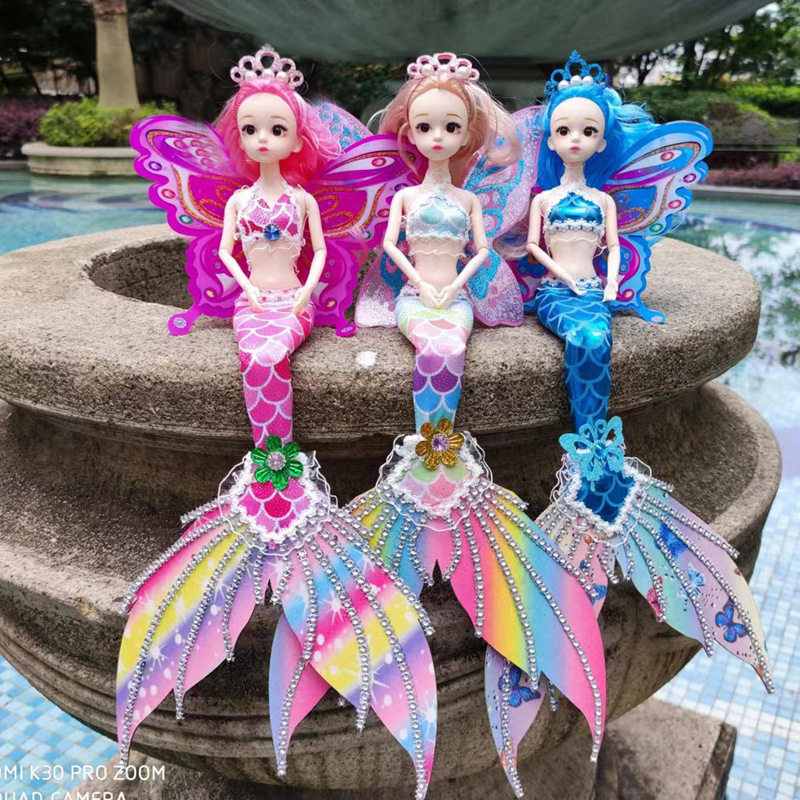 翅膀美人鱼闪灯巴比娃娃亮灯公仔玩偶关节可动女孩礼物儿童玩具