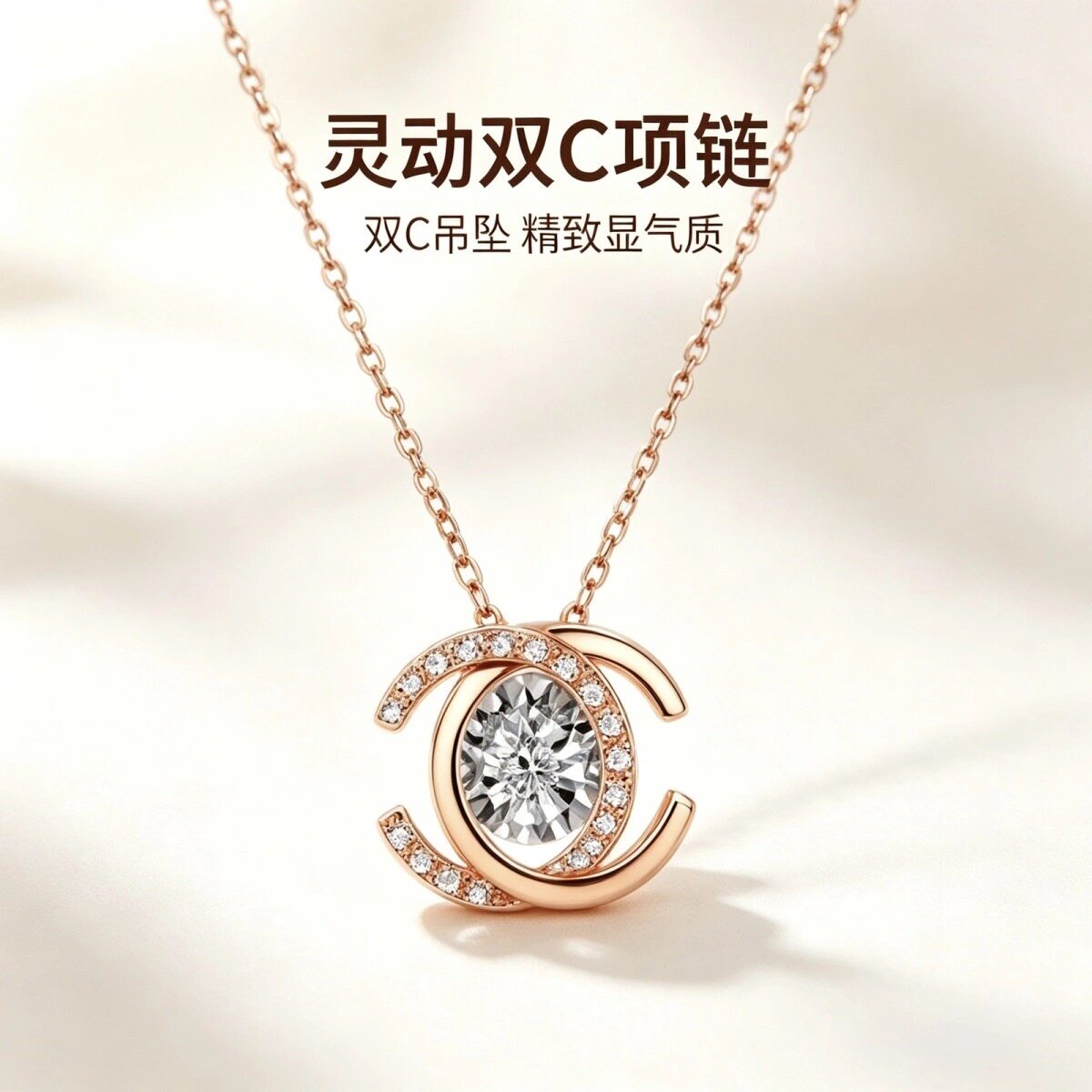卡梵佩双C项链女1克拉时尚莫桑项链