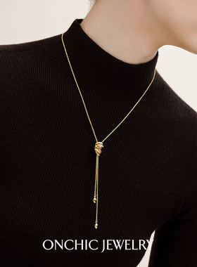 Onchic缠绕丝带项链Y字长款毛衣链装饰女高级感轻奢小众配饰百搭