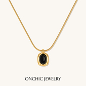 Onchic小心诗浮金黑玛瑙项链女锁骨链小众轻奢高级感吊坠 明星同款